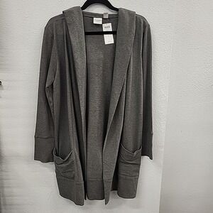 Chicos Stephanie Hooded Jacket/Cardigan, Gray, Size 1, New With Tags